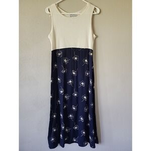 Vtg 90s Y2K Floral Midi Dress 6P Embroidered Cottagecore‎ Grunge Fairy Goth